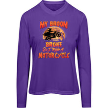 Load image into Gallery viewer, &quot;My Broom Broke So...&quot; Ladies’ Long Sleeve V-Neck Tee