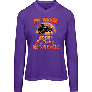 "My Broom Broke So..." Ladies’ Long Sleeve V-Neck Tee