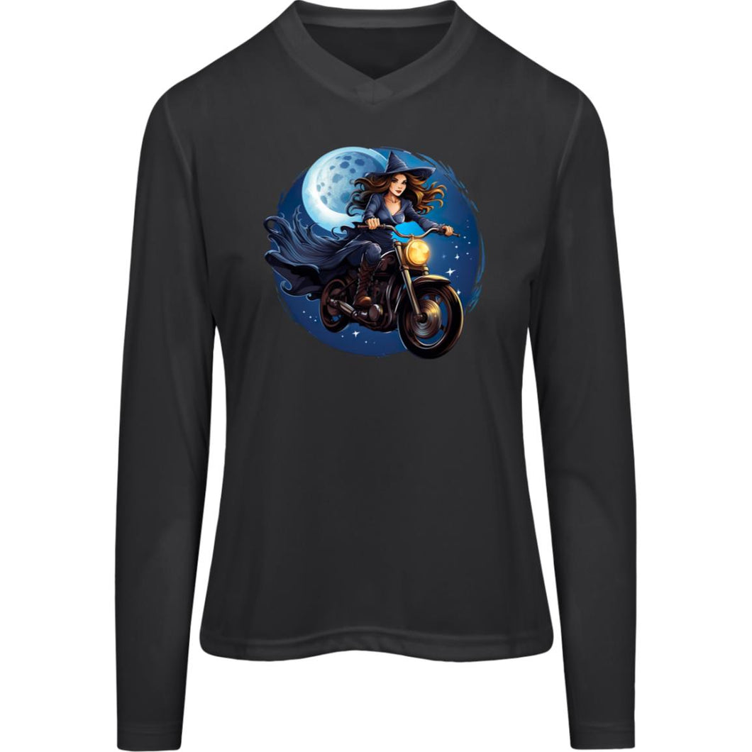 Biker Witch Halloween Women's Long Sleeve V-Neck Tee