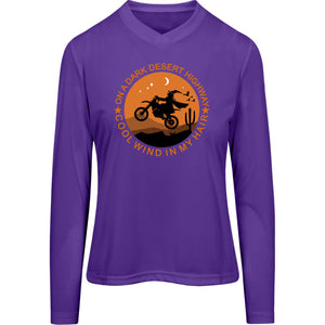 Dark Desert Highway Biker Witch Ladies Long Sleeve V-Neck Tee