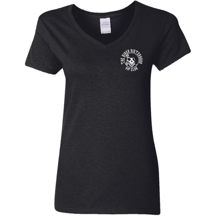 Biker Sisterhood VIP Club Double Round Logo V-Neck Tee