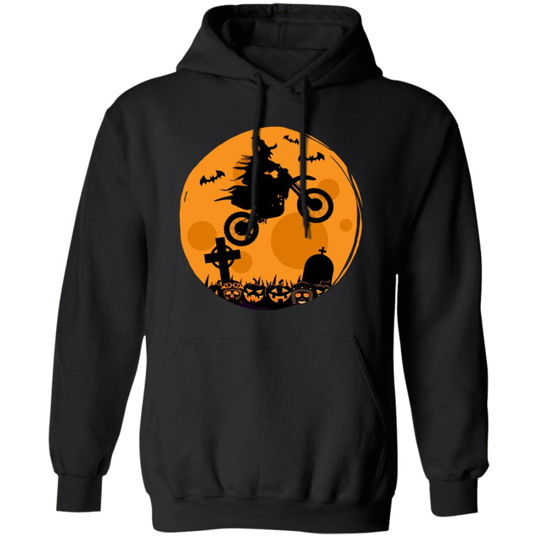 Halloween Moon Biker Witch Pullover Hoodie