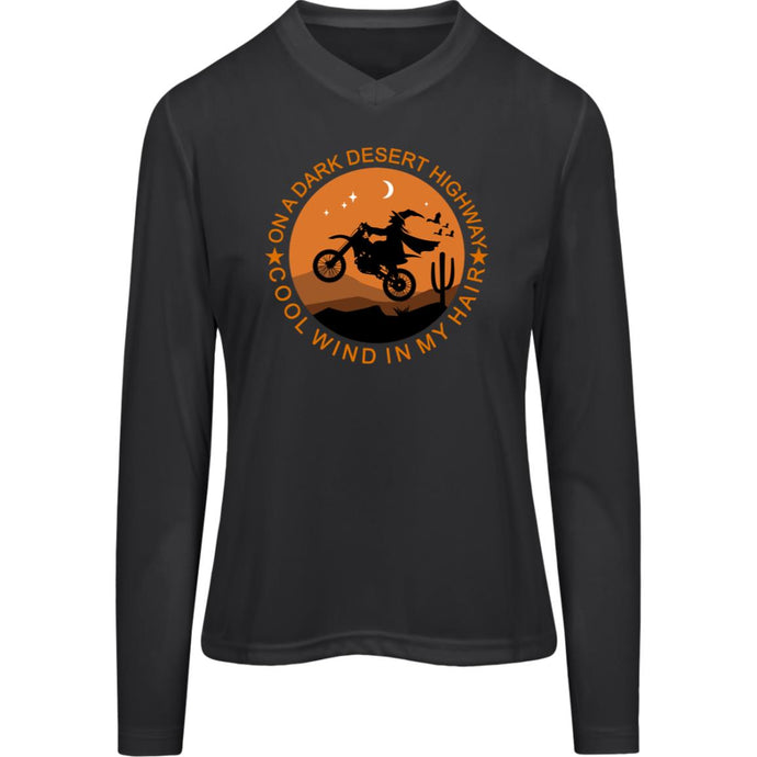 Dark Desert Highway Biker Witch Ladies Long Sleeve V-Neck Tee