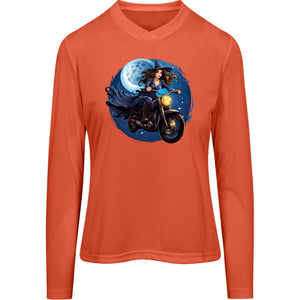 Biker Witch Halloween Women's Long Sleeve V-Neck Tee