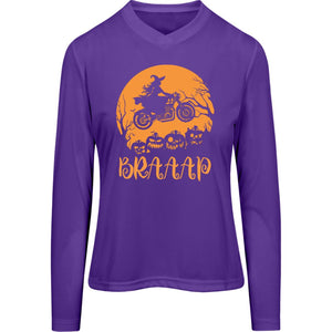 "Brappp" Halloweeen Witch Ladies’ Long Sleeve V-Neck Tee