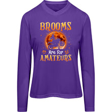 Load image into Gallery viewer, &quot;Brooms Are For Amateurs Halloween &quot; Ladies’ Long Sleeve V-Neck Tee! Sport Bike Edition