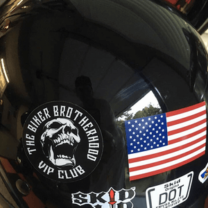 Biker Brotherhood VIP Club Sticker on a helmet