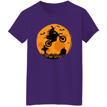 Load image into Gallery viewer, Halloween Moon Biker Witch Ladies Fit Tee