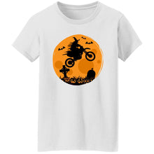 Load image into Gallery viewer, Halloween Moon Biker Witch Ladies Fit Tee