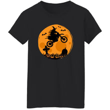 Load image into Gallery viewer, Halloween Moon Biker Witch Ladies Fit Tee