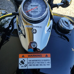 Biker GPS Warning Decal on Motorcycle